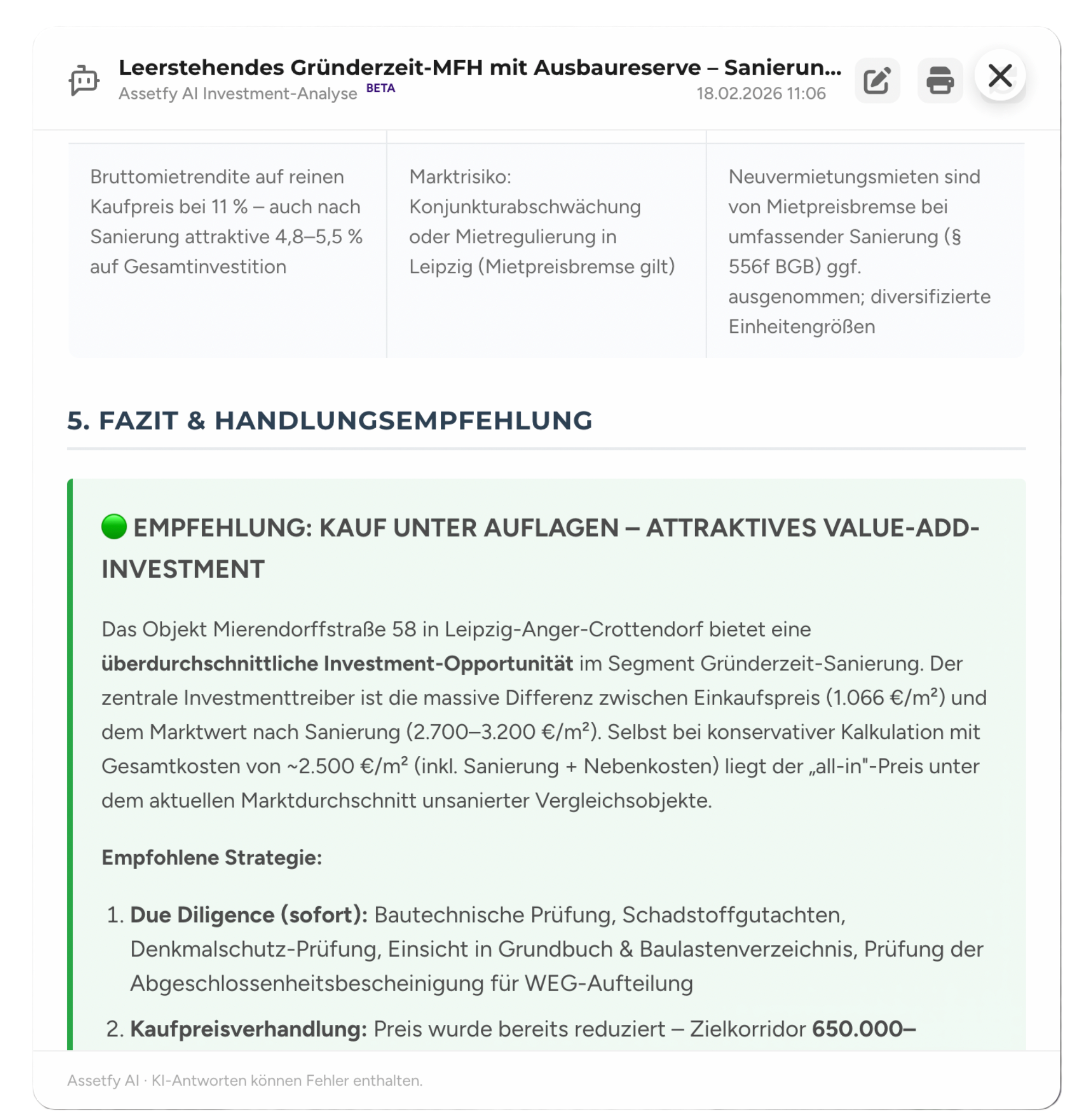 Assetfy-Karte: Ampel + Empfehlung