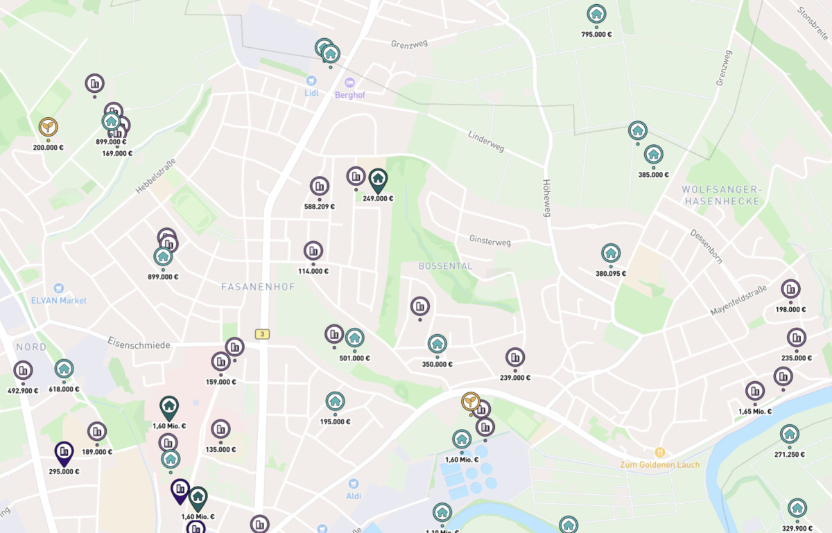 Assetfy Karte mit aktuellen Immobilienangeboten