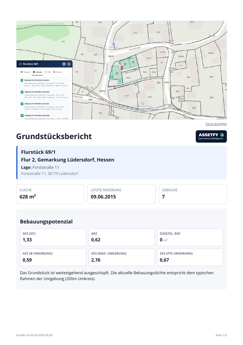 Beispiel Grundstücksbericht – Seite 1